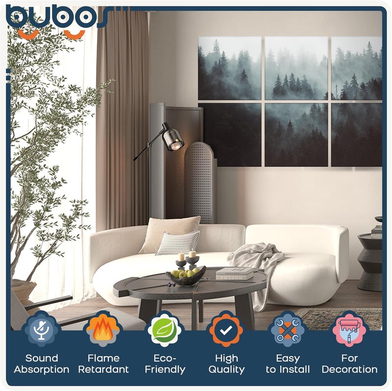 B Bubos 6 Pack Art Acoustic Panels Soundproof Wall Panel,70.8X47.2 Inches Large Sound Absorbing Panel,Self-Adhesive Decorative Acoustical Wall Panels, Acoustic Treatment for Home Office（Foggy Forest） - Image 3